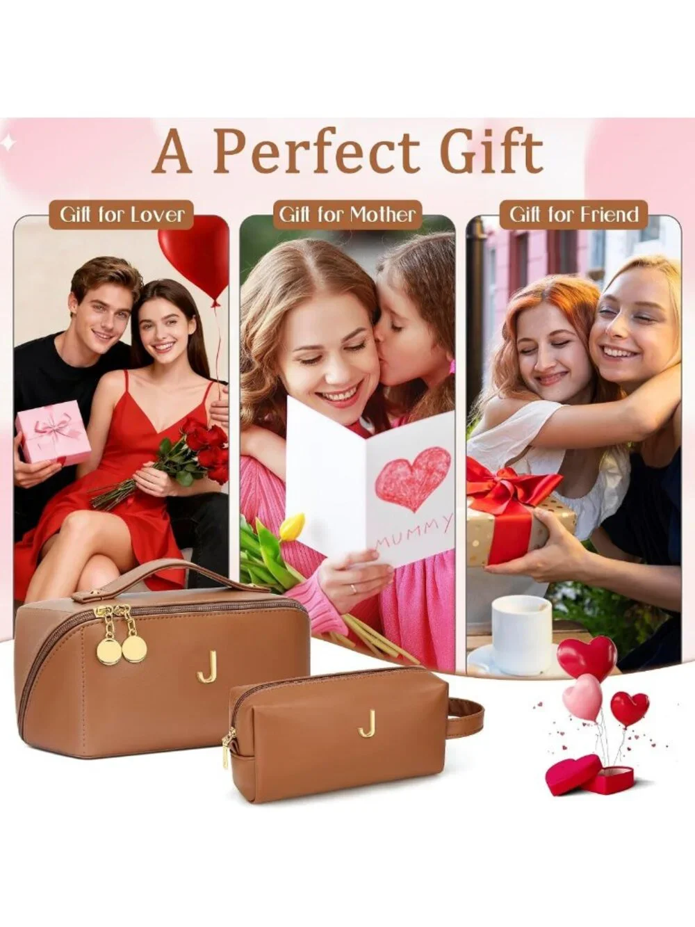 Personalized Initial Makeup Bag for Women | Travel Toiletry & Cosmetic